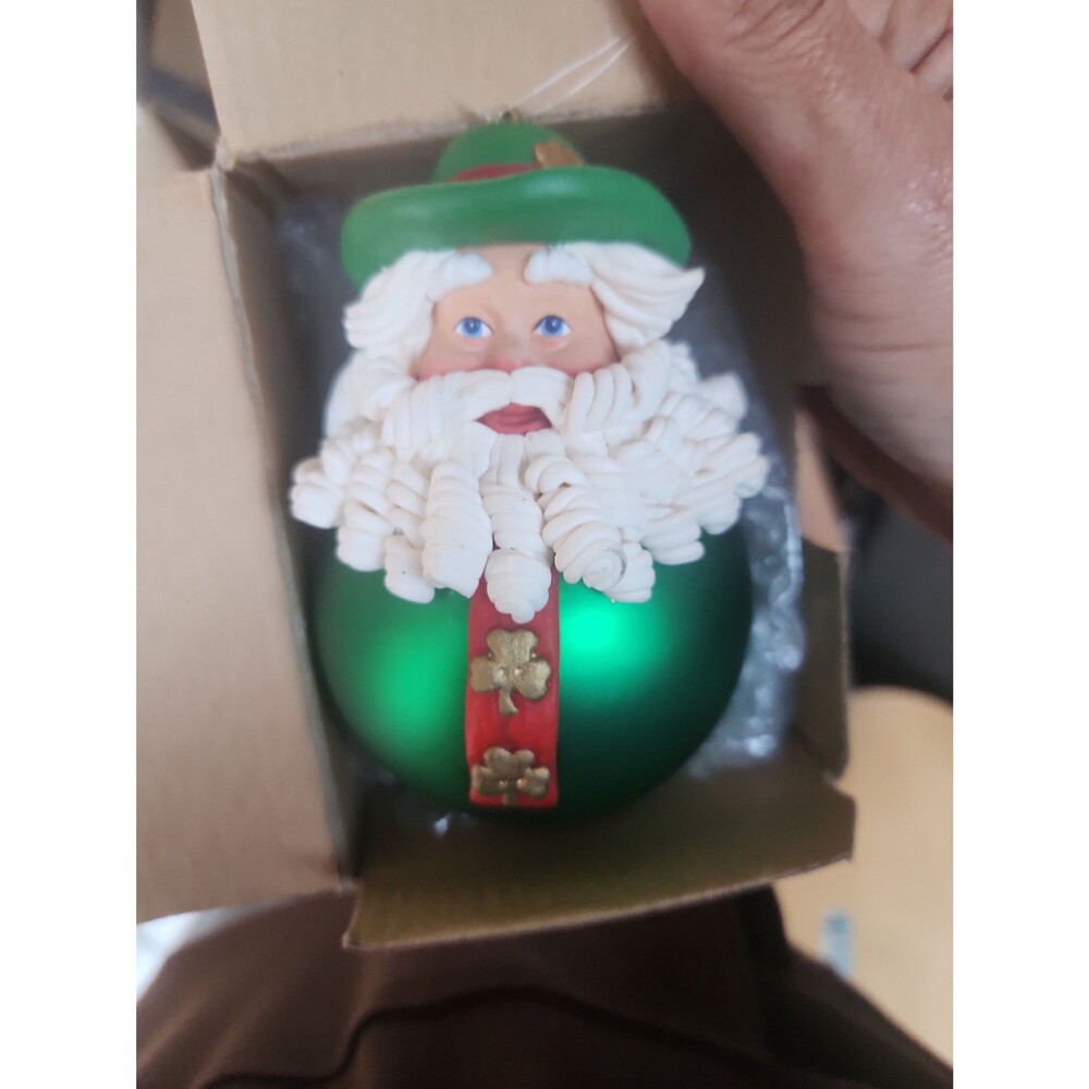 Jim Shore Heartwood Creek Irish Santa Glass Ball Christmas Ornament with Box